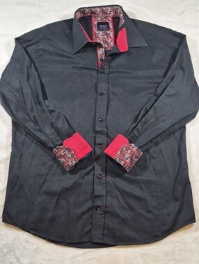 Scoop Men's Black Dress Shirt with Red Contrast Trim